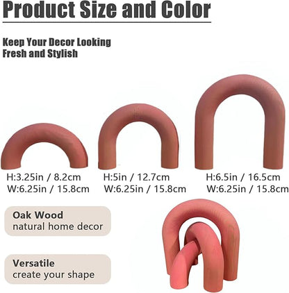 3Pcs Wood Arch Decor Accents - Home Book Table Decorative Rustic Arch Decor Modern Boho Minimalist Coffee Table Bookshelf Living Room Entryway Aesthetic Decorations Objects (Pink)