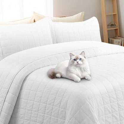 Quilt Sets California King Size - 100% Cotton Lightweight Luxury Comforter Set, Oversized Extra Wide Stitching Bedding Set Bedspread Coverlet with 2 Pillowcase Suitable for All Season, White