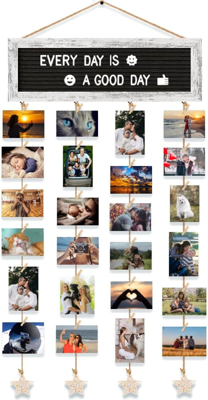 Picture Frames Collage Wall Decor Photo Frames Collage for Wall Decor, Rustic Felt Letter Board with 340 Letters and 30 Clips, Unique DIY Picture Frame Photo Organizer, Gifts for Teen Girls