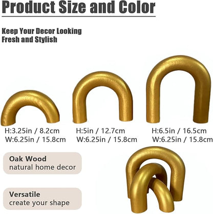 3Pcs Wood Arch Decor Accents - Home Book Table Decorative Rustic Arch Decor Modern Boho Minimalist Coffee Table Bookshelf Living Room Entryway Aesthetic Decorations Objects (Gold)