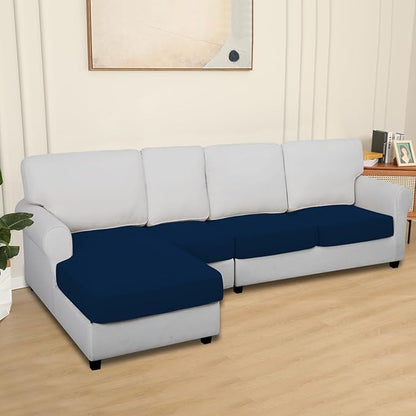 Easy-Going 100% Waterproof 4 Pieces Couch Cushion Covers for Sectional Sofa Left/Right L Shape Chaise Lounge Sofa Seat slipcover Anti-Slip Sofa Cover (3 Seater + 1 Chaise, Navy