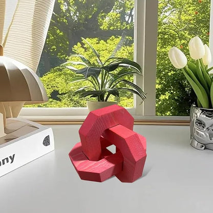 Wood Knot Chain Link Decor,6 in 3 Link Wood Knot Decor,Single or Double Links Hand Carved Decorative Links Knots Accents for Coffee Table,Bookshelf,Entryway Desk,Shelves (Single-Red)