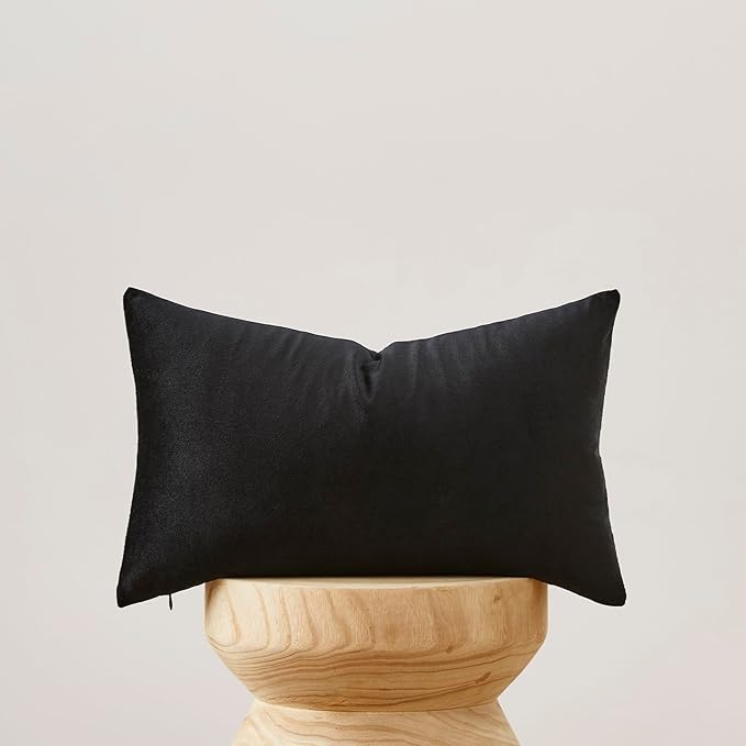 GIGIZAZA Black Velvet Pillow Covers 12x20,Decorative Lumbar Throw Pillows Modern Covers Small Solid Living Room Pillow Cases for Couch Pack of 2
