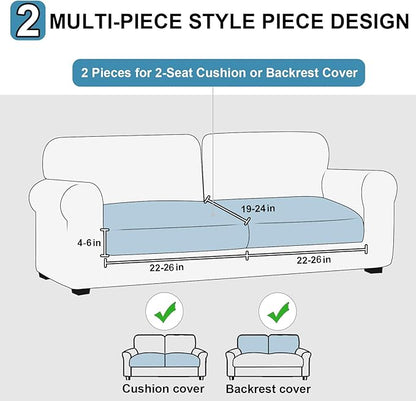 NAISI Waterproof Couch Cushion Covers Thick Velvet Fabric Washable Sofa Slipcovers 2 Pieces Individual Sectional Couch Covers with Elastic Bottom(2 Pcs for 2-Seat or Backrest, Burgundy)