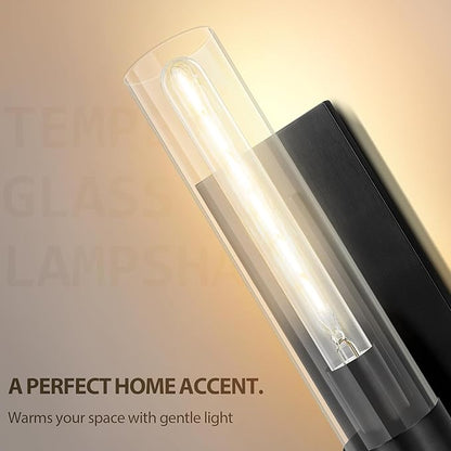 Wall Sconces Set of Two, 18" Black Bathroom Sconces with Clear Glass, Hardwired Modern Sconces Wall Decor Set of 2 Wall Light Fixtures for Bathroom Bedroom Living Room Mirror Hallway