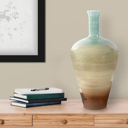 Howard Elliott Multicolor Capri Stripe Glass Bottle Vase for Flowers, Modern Abstract Design Decorative Bottle Vase for Weddings, Floral Arrangements & Decoration, Tall, 23.5 x 12 x 12 Inch