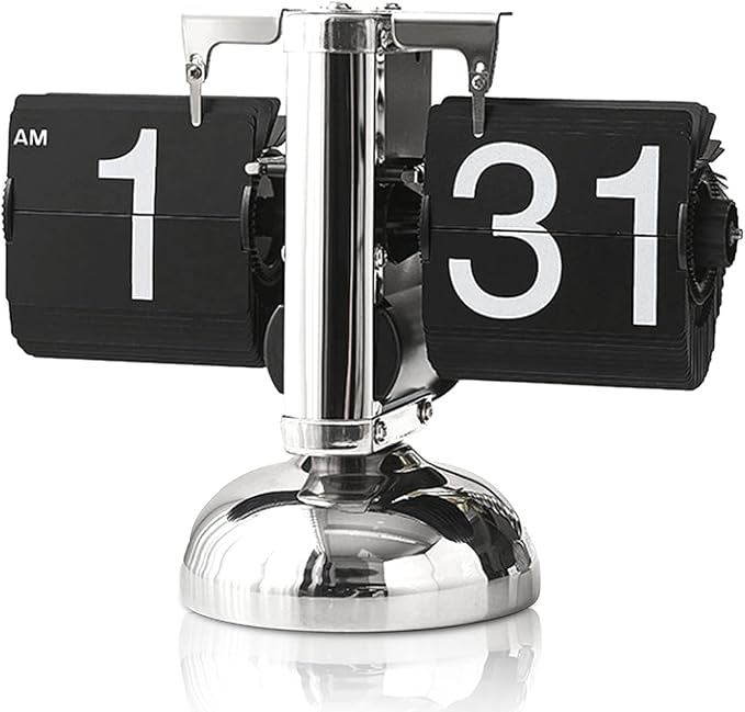 Flip Desk Clock,Retro Digital Flip Down Clock,Retro Minimalist Single Foot Mechanical Auto Desk Digital Display for Home Livingroom(Black)