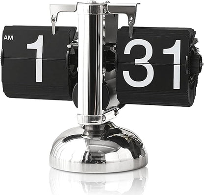 Flip Desk Clock,Retro Digital Flip Down Clock,Retro Minimalist Single Foot Mechanical Auto Desk Digital Display for Home Livingroom(Black)