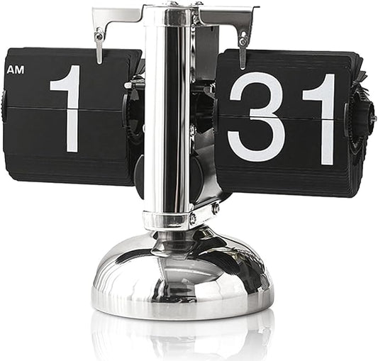 Flip Desk Clock,Retro Digital Flip Down Clock,Retro Minimalist Single Foot Mechanical Auto Desk Digital Display for Home Livingroom(Black)