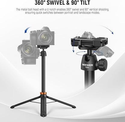 NEEWER Basics 59" Selfie Stick Tripod Compatible with iPhone DLSR Canon Sony Camera, Small Metal Portable Travel Desk Stand for Video Recording Filming, TS04