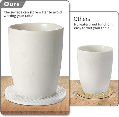 Silicone Coaster Set of 16 with Holder, Drinks Coasters, Beer & Coffee, Suitable for All Cups, Hot or Cold, Anti-Slip, Non-Stick, Anti-Overflow Tabletop Protection and Decor (White, 16 Pcs)