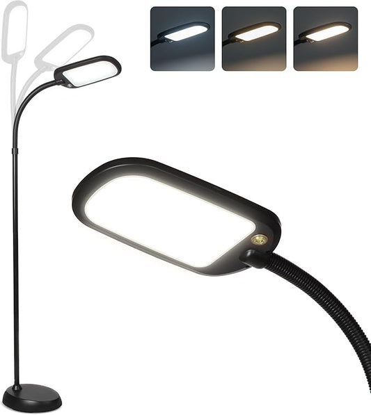 Brightech Litespan Slim LED Floor Reading Lamp - Tall with Adjustable Gooseneck, Dimmable for Living Rooms, Offices & Bedrooms - Black