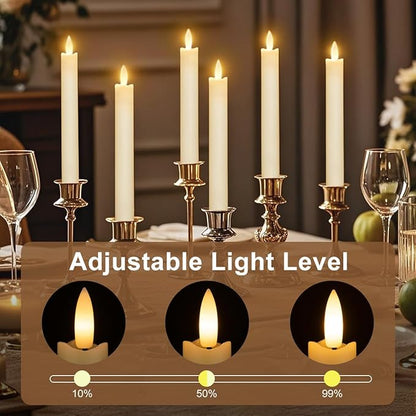 Battery Flameless Candles–Set of 6, Realistic Flickering LED Taper Candle Set,Remote & Timer, USB-Rechargeable, Ideal for Living Room, Bedroom & Holiday Décor