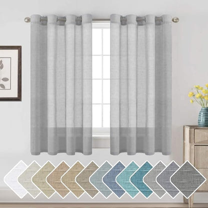 H.VERSAILTEX Linen Curtains Nickel Grommet Natural Linen Semi-Sheer Curtains 2 Panels Privacy Added Premium Soft Rich Material Drapes for Bedroom/Living Room - 52x54 - Inch - Dove