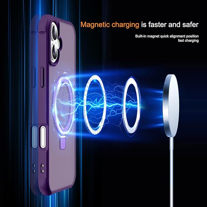 Phone case Compatible with iPhone 17 Case with Invisible Magnetic O-Ring Stand Military-Grade Translucent Phone Case for iPhone 17 6.3" [Compatible with Mag-Safe][Great Grip Feeling], Purple