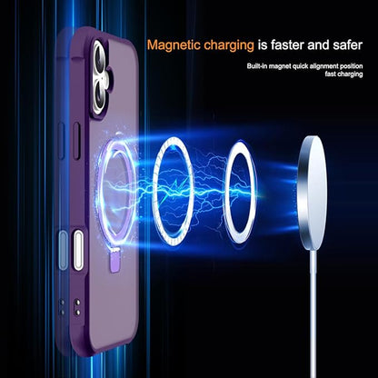 Compatible with iPhone 16 Case with Invisible Magnetic O-Ring Stand Military-Grade Translucent Case for iPhone 16 6.1" [Compatible with Mag-Safe][Great Grip Feeling], Purple