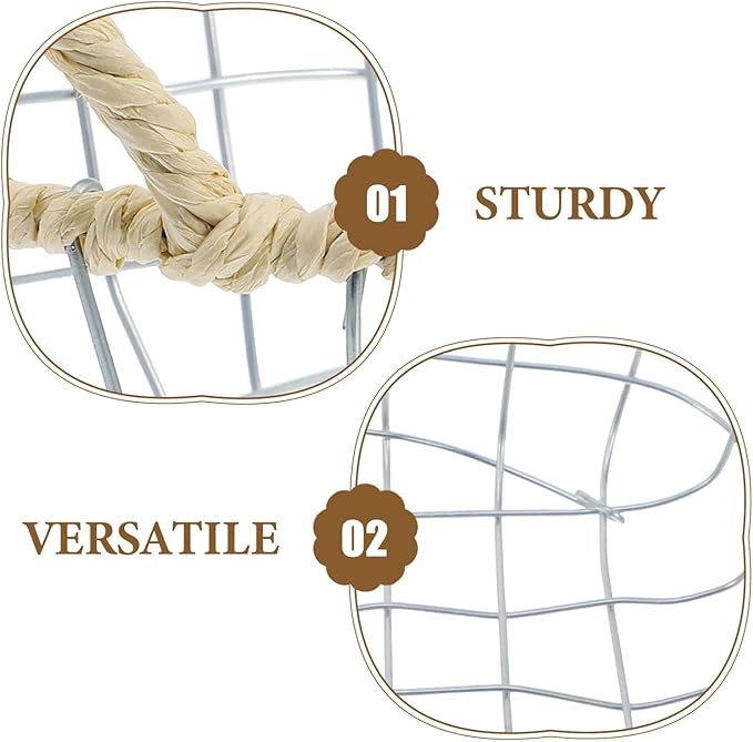 Woven Iron Wire Basket with Handles Small Size Desktop Fruit Holder Bread and Snack Storage Basket for Kitchen Countertop Organization