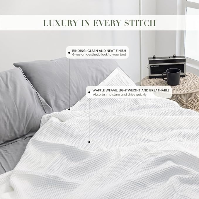 Salt Earth GOTS Certified 100% Organic Cotton Throw Blanket, 108" X 90" Waffle Blankets & Throws for Bed, Throw Blanket for Couch, Modern & Cozy Blanket, All Season, Comfy & Soft Blanket(Snow White)