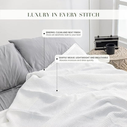 Salt Earth GOTS Certified 100% Organic Cotton Throw Blanket, 108" X 90" Waffle Blankets & Throws for Bed, Throw Blanket for Couch, Modern & Cozy Blanket, All Season, Comfy & Soft Blanket(Snow White)