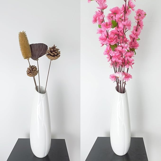 12Inch Tall White Ceramic Flower Vase,Home Decor White Vases for Pampas Grass,Modern Textured Vases for Living Room Decorations,Shelf,Table Centerpieces,Farmhouse Small Ceramic Vase