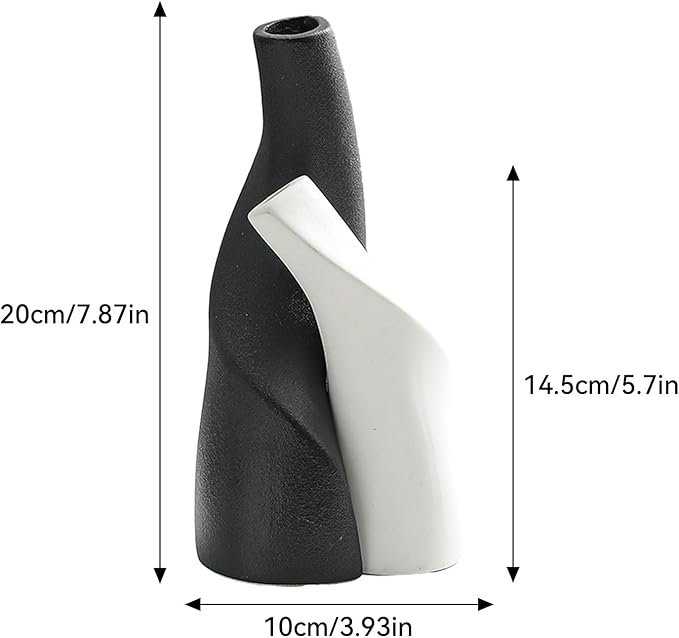 Irregular Circular Cross Ceramic Vase Set,Modern Minimalist Abstract Art Flower Vase for Home Decor,Decorative Small Bud Vase for Home Office Shelf Decor(Black White)