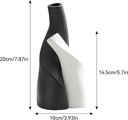 Irregular Circular Cross Ceramic Vase Set,Modern Minimalist Abstract Art Flower Vase for Home Decor,Decorative Small Bud Vase for Home Office Shelf Decor(Black White)