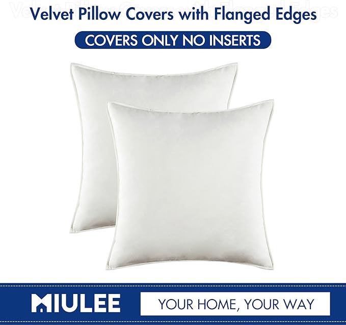 MIULEE Pack of 2 Decorative Velvet Throw Pillow Cover Soft Pure White Pillow Cover Solid Square Cushion Case for Sofa Bedroom Car 18x 18 Inch 45x 45cm