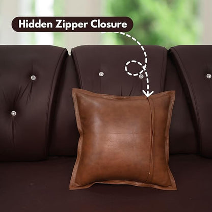 D DOLLY LAMB Lambskin Leather Pillow Cover - Sofa Cushion Case - Decorative Throw Covers for Living Room & Bedroom, 16x16 Inches - Dark Antique Brown Box