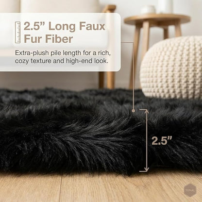 Super Area Rugs Ultra Soft & Fluffy Faux Sheepskin Rug, Black 6 x 9 Feet Carpet for Bedroom Living Room