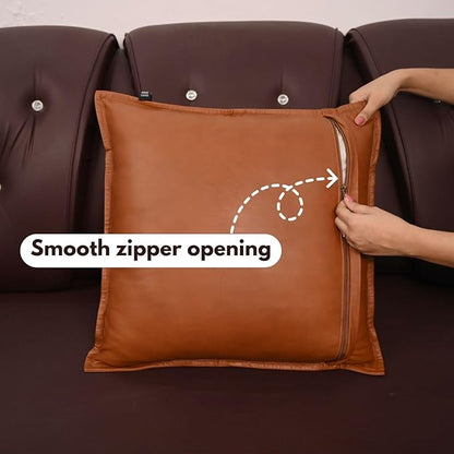 D DOLLY LAMB Lambskin Leather Pillow Cover - Sofa Cushion Case - Decorative Throw Covers for Living Room & Bedroom, 16x16 Inches - Camel Antique Box