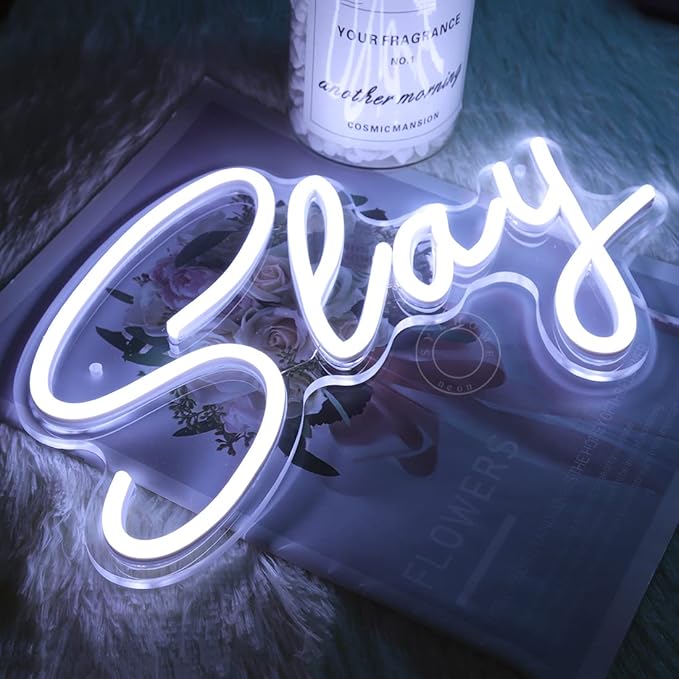 SYLHOME Slay LED Neon Light Sign Cool Boys Girls Preppy Bedroom Game Play Room Wall Decor Sign Club Pub Bar Man Cave Game Birthday Party Decoration USB 11.8" X 8" Cold white
