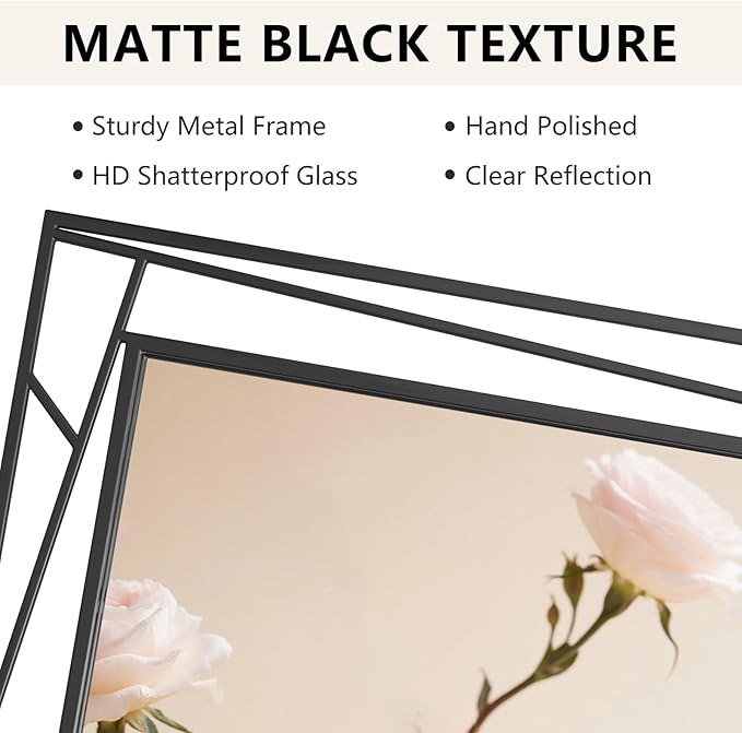 Rectangular Wall Mirror, 45''X30'' Matte Black Metal Framed Farmhouse Bathroom Mirrors for Bedroom Entryway Living Room, Hang Horizontally or Vertically