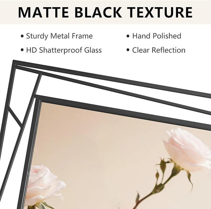 Rectangular Wall Mirror, 45''X30'' Matte Black Metal Framed Farmhouse Bathroom Mirrors for Bedroom Entryway Living Room, Hang Horizontally or Vertically