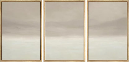 MUDECOR Framed Wall Art Print Set Misty Horizon Minimalist Foggy Mountain Landscape in Soft Neutral Tones Illustrations Realism Decorative for Living Room, Bedroom, Office - 24"x36"x3 Natural