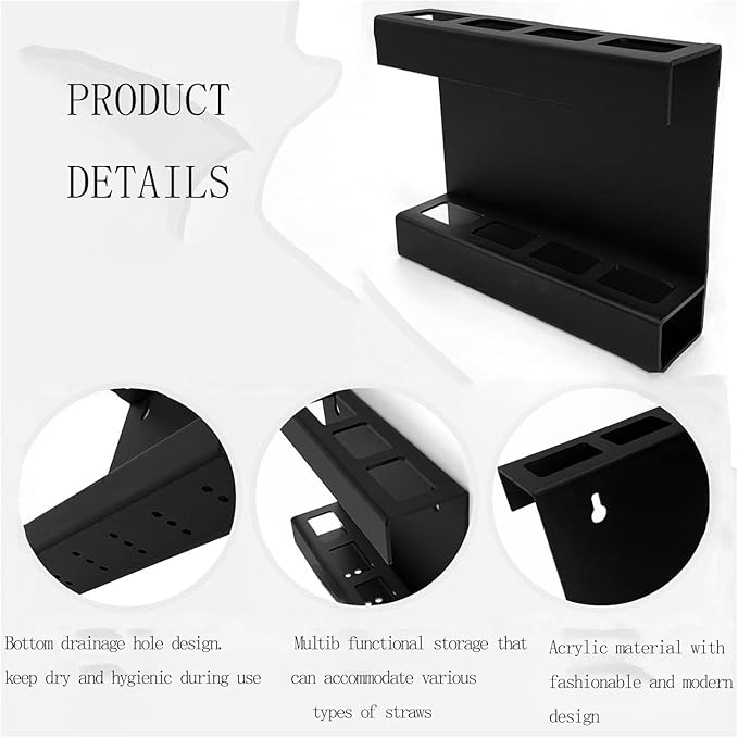 Straw Holder For Cabinet With Double Sided Adhesive Tape Reusable Cabinet,Straw Organizer For Cabinet, Fridge And Kitchen Counter(Black)