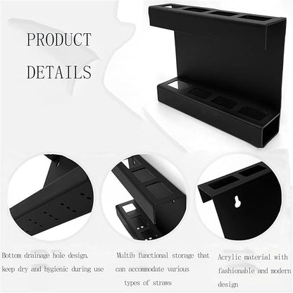 Straw Holder For Cabinet With Double Sided Adhesive Tape Reusable Cabinet,Straw Organizer For Cabinet, Fridge And Kitchen Counter(Transparent)