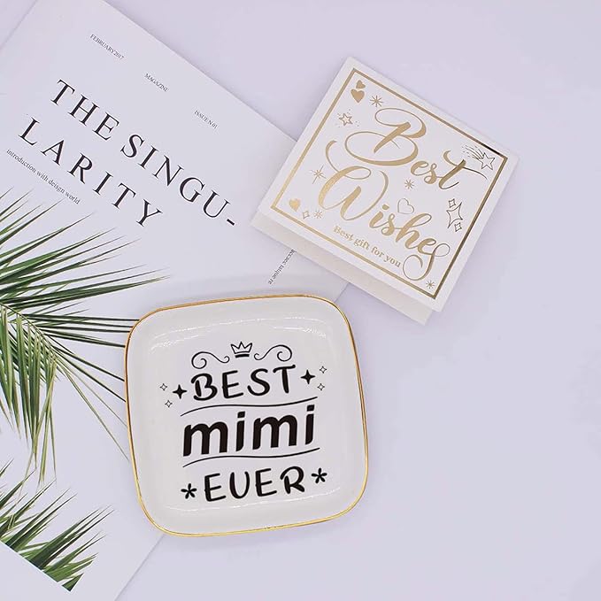 Littlefa To My MIMI Saying Ceramic Ring Dish Decorative Jewelry Tray for Grandma, Unique Grandma Birthday Christmas Meaningful Gifts for Grandma from Grandchild - Best MIMI Ever