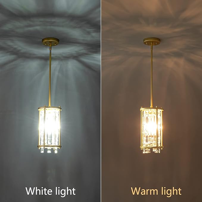 LMQNINE Modern Gold Pendant Lights Kitchen Island, Crystal Chandelier Lights Fixture, Elegant Adjustable Pendant Lighting for Dining Room Bedroom (Round 1-Light)