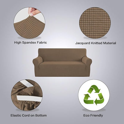 H.VERSAILTEX Stretch Couch Covers for Sofa 1 Piece Slipcovers for Couches and Sofas 3 Seater Couch Cover Feature Thick Checked Jacquard Fabric with Elastic Bottom(Sofa 72"-88" Wide, Macchiato)