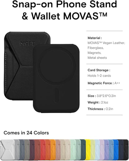 MOFT Magnetic Wallet Stand Compatible with iPhone 17/16/15/14/13/12 Series, Angle Adjustment & Magsafe Compatible MOVAS Phone Stand,Jet Black