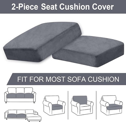 Couch Cushion Cover Velvet 2 Pieces Seat Cushion Cover Stretch LoveSeat Couch Covers Separate Sectional Sofa Slipcovers Furniture Protector (2-Seater or Backrest, Dark Grey)