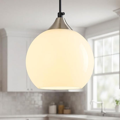 Milky Luster Glass Pendant Lights Kitchen Island Globe Pendant Light Fixtures Modern Pendant Lighting for Bedroom Living Dining Room Light Fixture (5.9 in, 1 Pack)