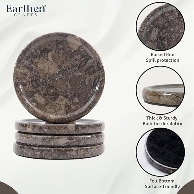 Marble Coasters Set of 4 Round Oceanic Handmade Modern 4" Inches Coasters for Drink, Stylish Drink Coaster for Dining Table