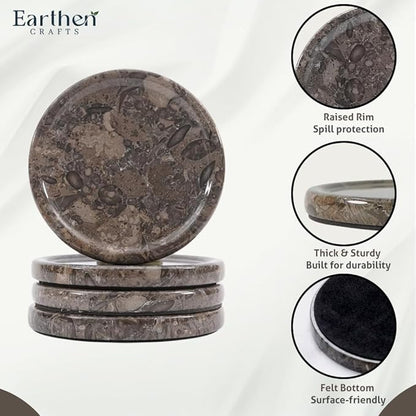 Marble Coasters Set of 4 Round Oceanic Handmade Modern 4" Inches Coasters for Drink, Stylish Drink Coaster for Dining Table