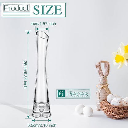 Lallisa 6 Pcs Glass Bud Vases for Centerpieces Maria Modern Clear Small Skinny Decorative Single Flower Bud Vase for Wedding Party Event Home Office Decoration(9.84 Inch,Transparent Color)