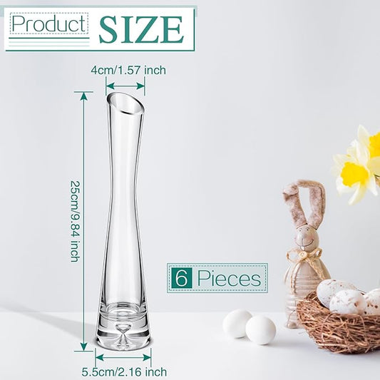 Lallisa 6 Pcs Glass Bud Vases for Centerpieces Maria Modern Clear Small Skinny Decorative Single Flower Bud Vase for Wedding Party Event Home Office Decoration(9.84 Inch,Transparent Color)