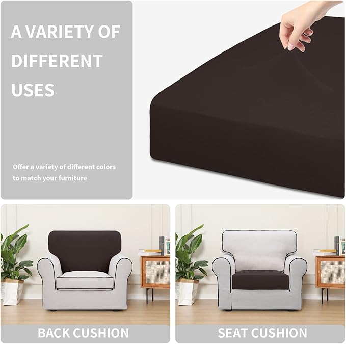Easy-Going 100% Waterproof Chair Sofa Seat Cushion Slipcovers Couch Cushion Cover Stretch Furniture Protector for Kids, Pets (Chair Cushion, Chocolate)