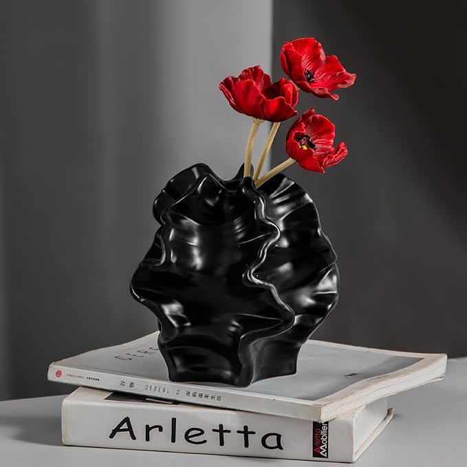 Tongyu Home Ceramic Black Artistic Coral Vase, Wabi-Sabi Modern Decor Sculpture for Home, Unique Centerpiece for Living Room, Bedroom, Office