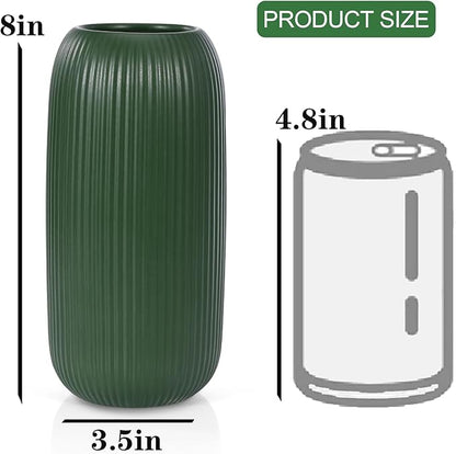 Ceramic Vase for Flowers – Modern Small Ribbed Textured Flower Vase for Home Decor, Pampas Grass, Decorative, Farmhouse, Coffee Table, Kitchen Centerpieces, Bookshelf and Home Living(Green)
