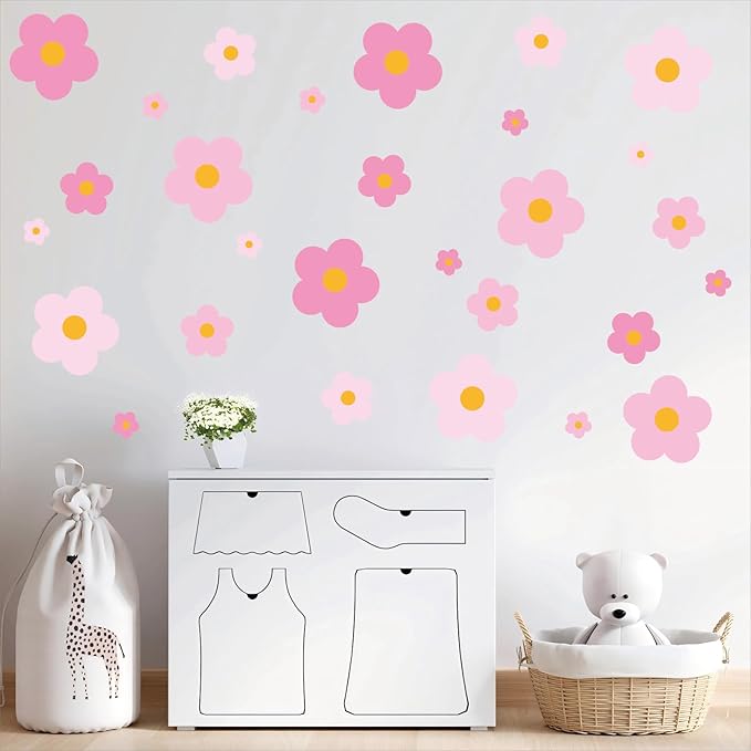 81 Pieces Wall Decal Flower Stickers - Removable Peel & Stick Wall Decals for Kids' Girls Room Decor(Pink)